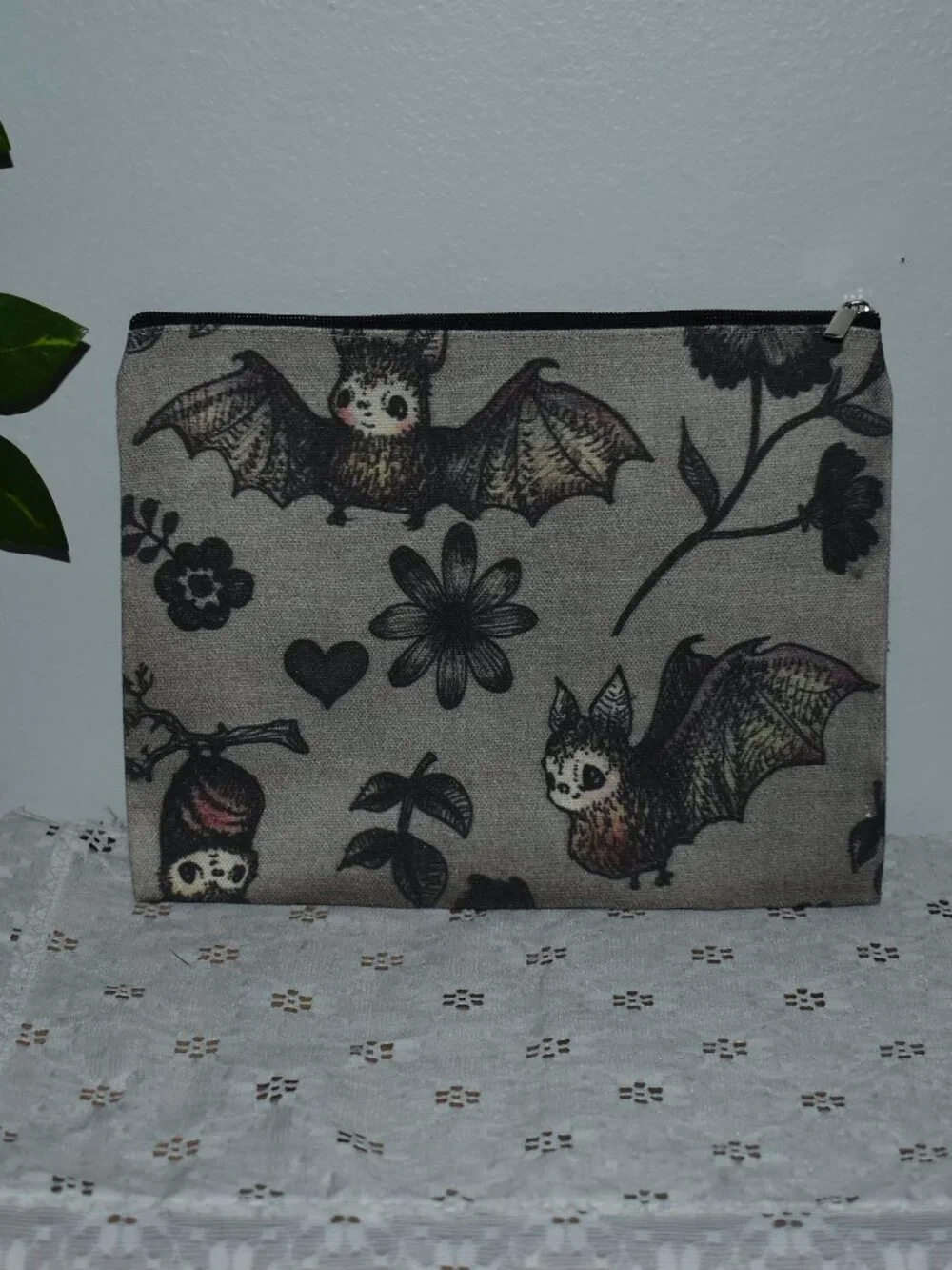 Whimsigoth Gothic Moody Floral Flowers Vampire Bats Small Cosmetic Makeup Bag